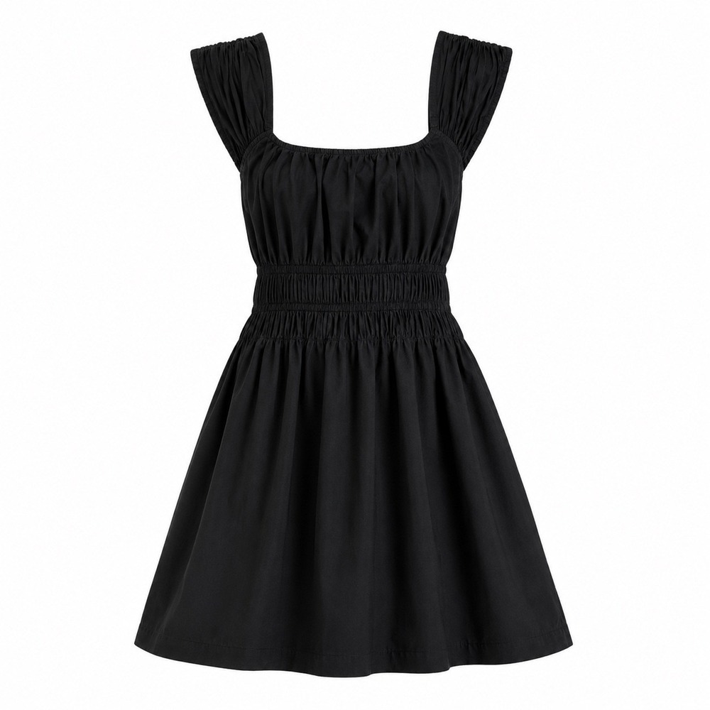 Ciao Lucia Abella Dress XS Black Cotton Poplin Smocked Mini LBD Minimalist EUC - Picture 10 of 16